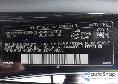 2015 Volvo S60 T5 Platinum from USA, damaged, VIN YV126MFM1F2358403